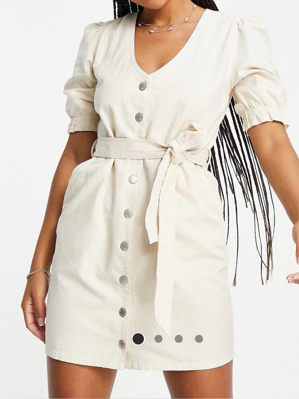 Miss Selfridge Cream Button-Front Tie Waist Mini Dress